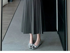 High Waist Plain Pleated Midi A-Line Skirt