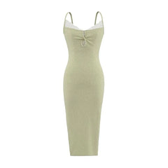 Spaghetti Strap Keyhole Panel Lace Midi Sheath Dress