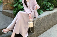Long-Sleeve Plain Shirt / Spaghetti Strap V-Neck Maxi Sundress
