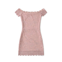 Short-Sleeve Off Shoulder Plain Lace Mini Bodycon Dress