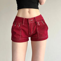 Low Rise Contrast Stitched Denim Hot Pants