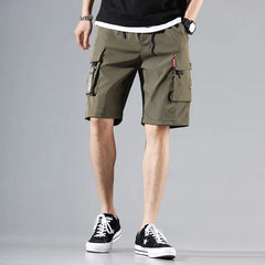 Drawstring Waist Plain Cargo Shorts