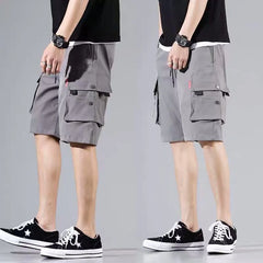 Drawstring Waist Plain Cargo Shorts