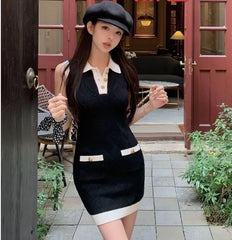 Sleeveless Collar Contrast Trim Mini Bodycon Dress