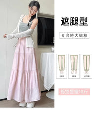High Waist Striped Midi A-Line Tiered Skirt