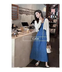 Sleeveless Square Neck Washed Maxi A-Line Denim Dress