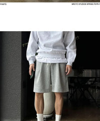 Plain Drawstring-Waist Cotton Shorts