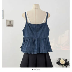 Ruffle Trim Flowy Denim Camisole Top