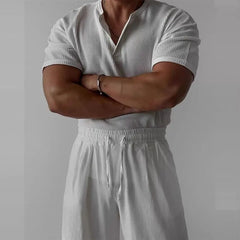 Short-Sleeve Henley Plain Ribbed T-Shirt