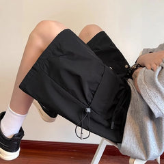 Drawstring Waist Plain Shorts