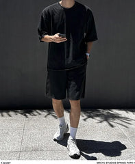 Short-Sleeve Round Neck Plain T-Shirt / Drawstring Waist Shorts