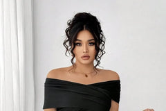 Plus Size Short Sleeve off-Shoulder Plain Slim-Fit T-Shirt