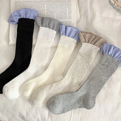 Gingham Panel Ribbed Socks