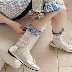 Gingham Panel Ribbed Socks
