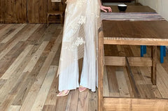 Sleeveless Stand Collar Asymmetrical Slit Lace A-Line Dress / Elastic Waist Plain Wide Leg Pants