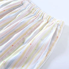 Pajama Set: Short-Sleeve Lapel Collar Striped Button Top + Lounge Shorts