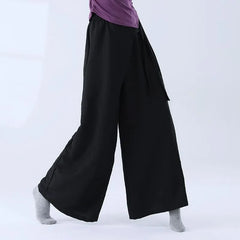High Waist Plain Shirred Dance Wide Leg Pants