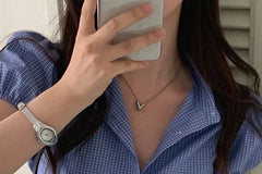 Puff Sleeve V-Neck Plaid Slim-Fit Crop Shirt