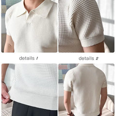 Short Sleeve Open Placket Plain Knit Polo Top