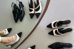 Pointed Two-Tone Buckle Mid-Heel Sandals