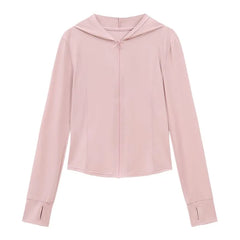 Anti-UV Sunscreen Sun Protection Hooded Zip-Up Plain Slim Fit Jacket