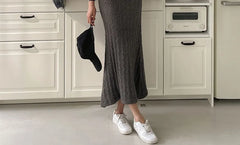 Spaghetti Strap Plain Cable Knit Maxi Sheath Dress