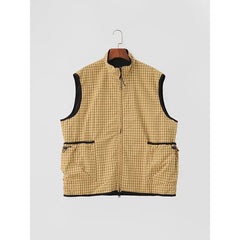 Sleeveless Stand Collar Plaid Panel Zip Vest
