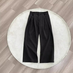 High Waist Plain Inverted Pleated Wide Leg Pants
