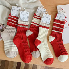 Set of 2 Pairs: Striped Ribbed Socks