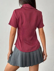 Short Sleeve Collared Stripe Slim-Fit Shirt