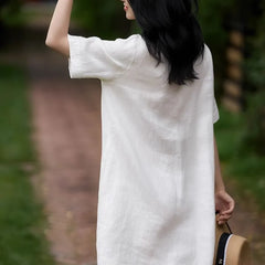 Short-Sleeve Crew Neck Plain Lace Trim Sundress