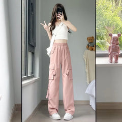 High Waist Plain Wide Leg Cargo Pants