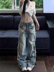Low Waist Washed Distressed Baggy Jeans