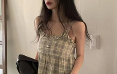 Scoop Neck Plaid Ruffle Cami Top