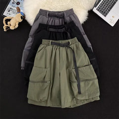 Mid Rise Web Belt Plain Cargo Shorts