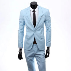 Set: Lapel Collar Plain Single Breasted Blazer + Button Vest + Mid Rise Dress Pants