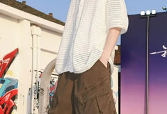 Mid Rise Plain Cargo Wide Leg Jorts