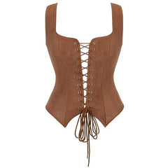 Sleeveless Square Neck Plain Lace Up Bustier Top