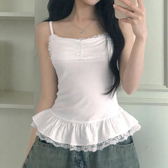Plain Ruffle Panel Lace Cami Top