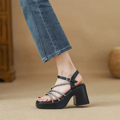 Platform Rhinestone Strap Sandals