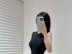 Sleeveless Plain Half-Zip Swimsuit