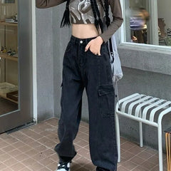 High Waist Washed Straight-Fit Jeans