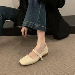 Square Toe Faux Pearl Accent Mary Jane Shoes