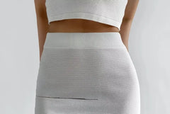 High Rise Plain Sheer Panel Knit Mini Pencil Skirt
