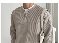 Long-Sleeve Half Zip Plain Knit Top
