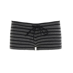 Long Sleeve Off Shoulder Striped Slim-Fit Crop Top / Low Waist Hot Pants