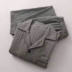 Couple Matching Pajama Set: Long-Sleeve Collared Top + Pants (Various Designs)