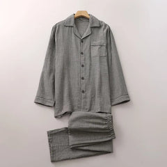 Couple Matching Pajama Set: Long-Sleeve Collared Top + Pants (Various Designs)