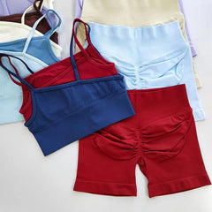 Plain Asymmetrical Plain Ribbed Sports Bra / High Waist Biker Shorts