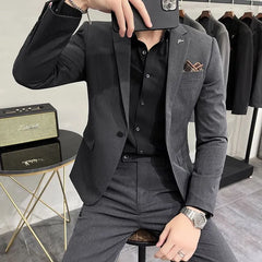 Set: Lapel Collar Plain Blazer + Mid Rise Cropped Straight Leg Dress Pants